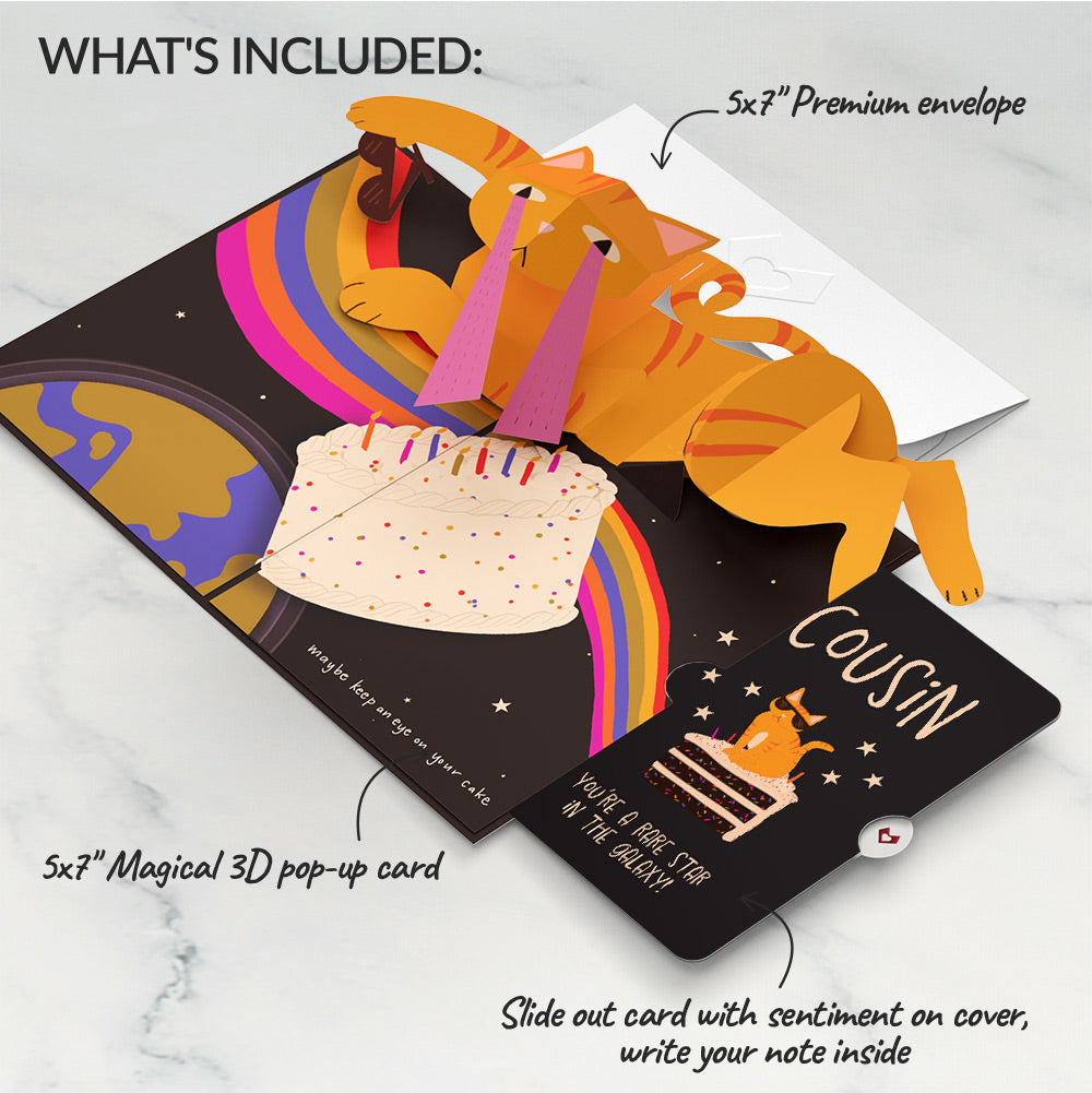 Out of this World Birthday Cat Pop-Up Card and Sentiment Set for Cousin