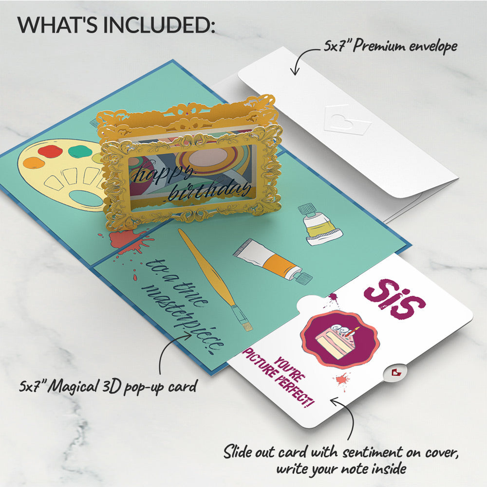 Happy Birthday to a True Masterpiece Pop-Up Card and Sentiment Set for Sister