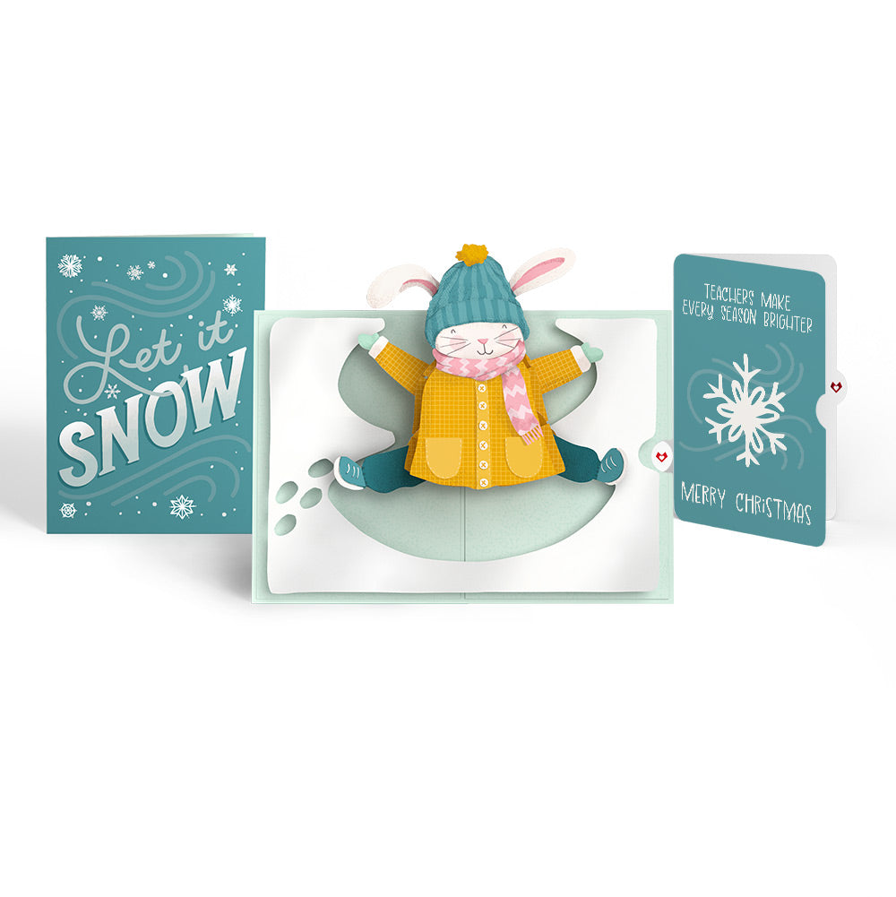 Let It Snow Winter Bunny Pop-Up Card and Sentiment Set for Teacher