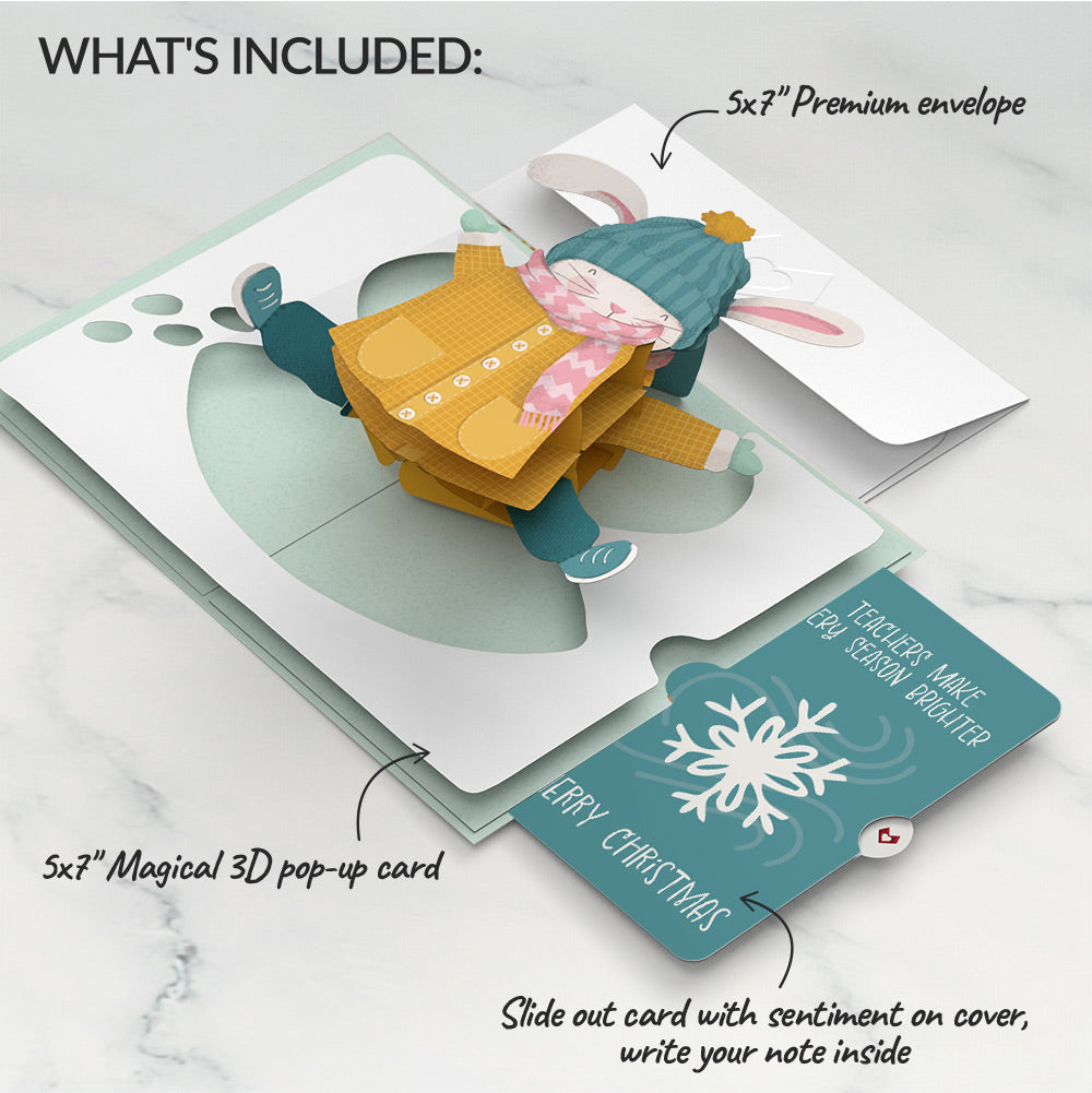 Let It Snow Winter Bunny Pop-Up Card and Sentiment Set for Teacher