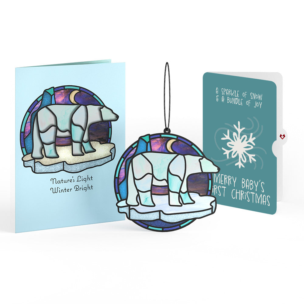 Nature's Light Polar Bear First Christmas Suncatcher Card and Sentiment Set for Baby