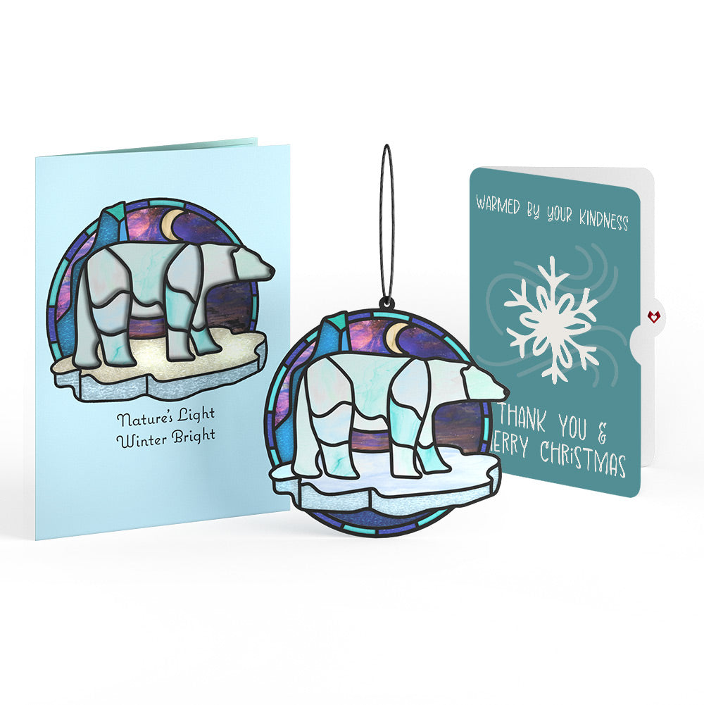 Nature's Light Polar Bear Christmas Suncatcher Card and Snowflake Kindness Sentiment Set