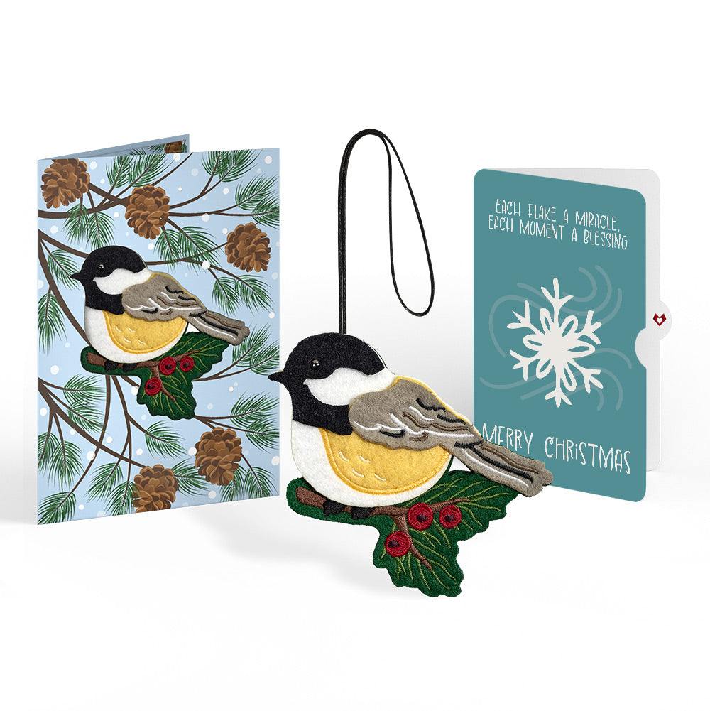 Winter Chickadee HeartFelt Charm Card™ and Snowflake Christmas Sentiment Set