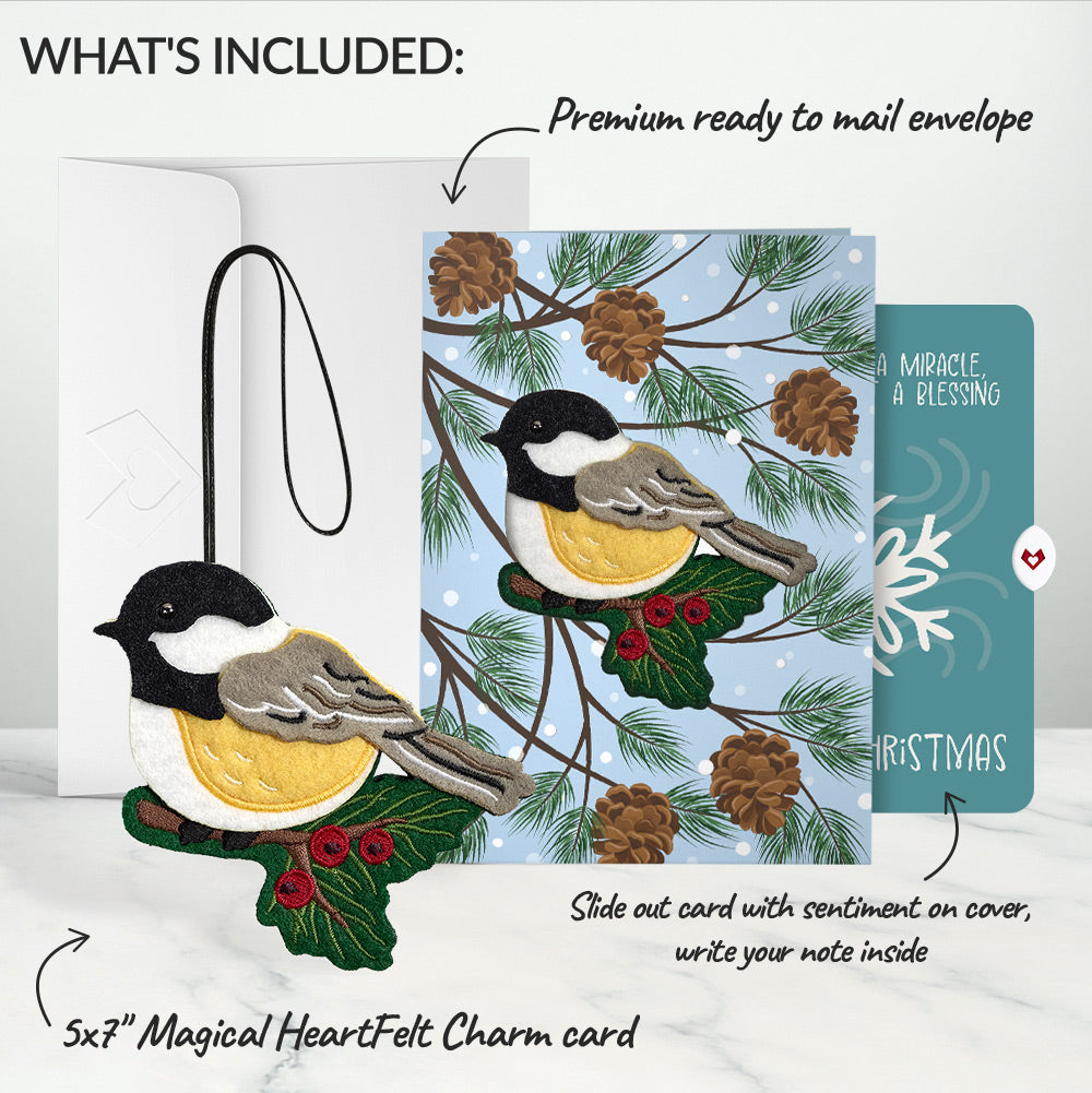 Winter Chickadee HeartFelt Charm Card™ and Snowflake Christmas Sentiment Set