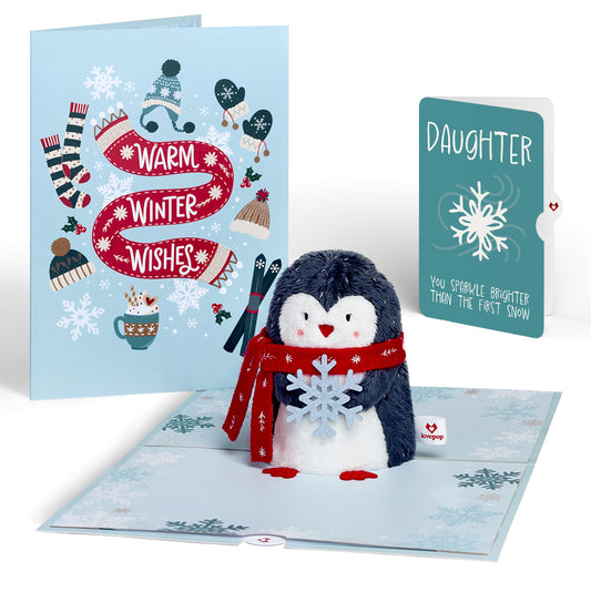 'Warm Winter Wishes' Holiday Penguin Plushpop Card and Sentiment Set for Daughter