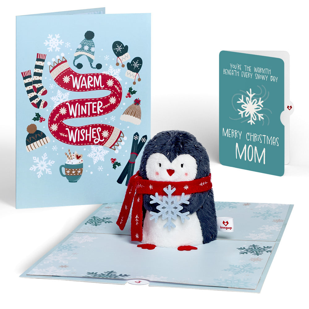 'Warm Winter Wishes' Holiday Penguin Plushpop Card and Sentiment Set for Mom
