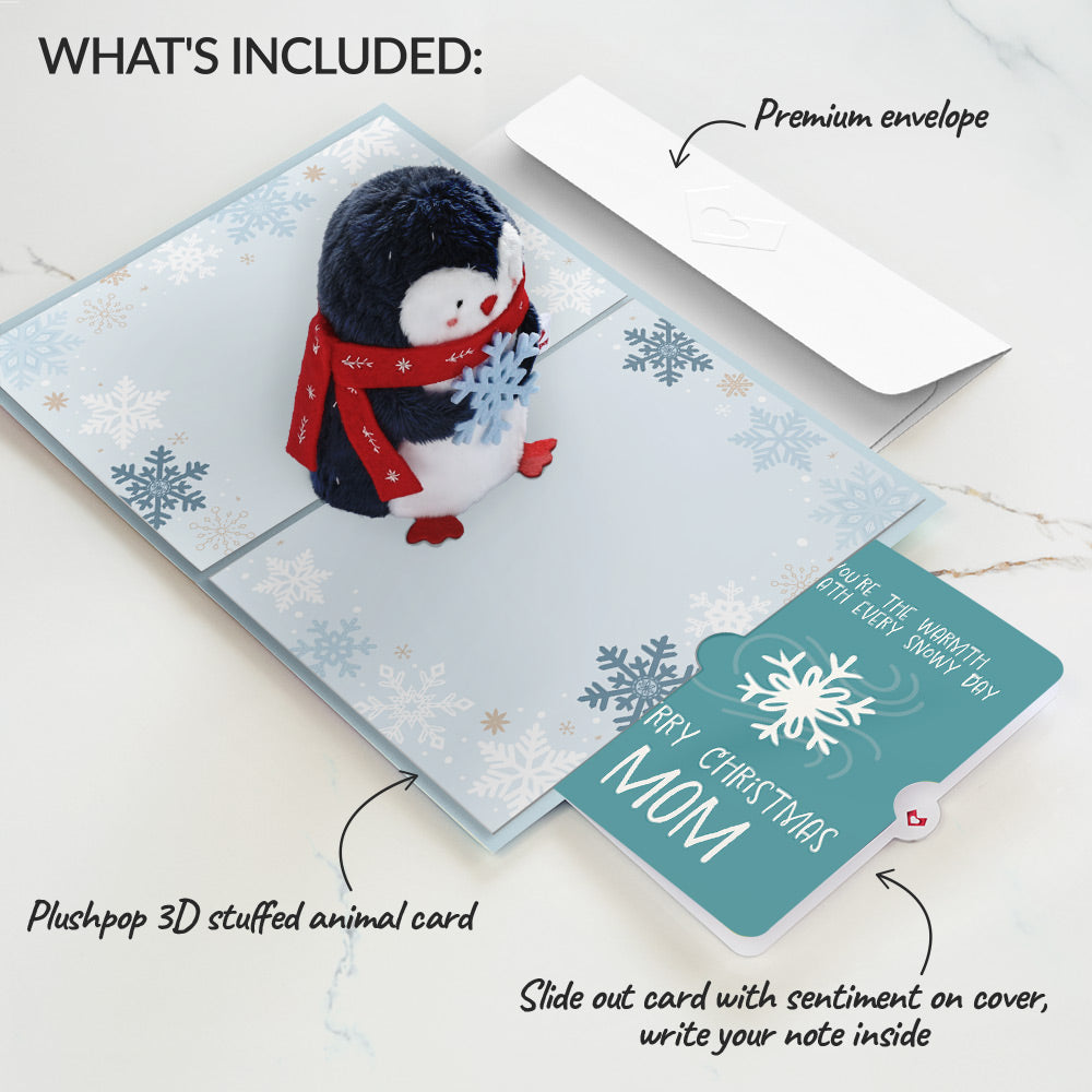 'Warm Winter Wishes' Holiday Penguin Plushpop Card and Sentiment Set for Mom