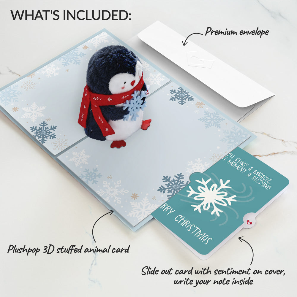 'Warm Winter Wishes' Holiday Penguin Plushpop Card and Snowflake Sentiment Set