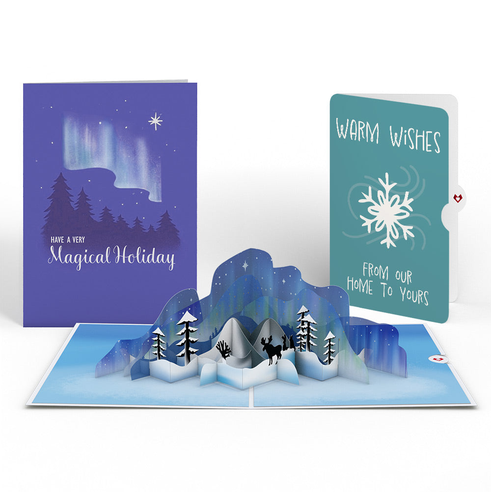 Winter Borealis Scene Pop-Up Card and Snowflake Holiday Sentiment Set