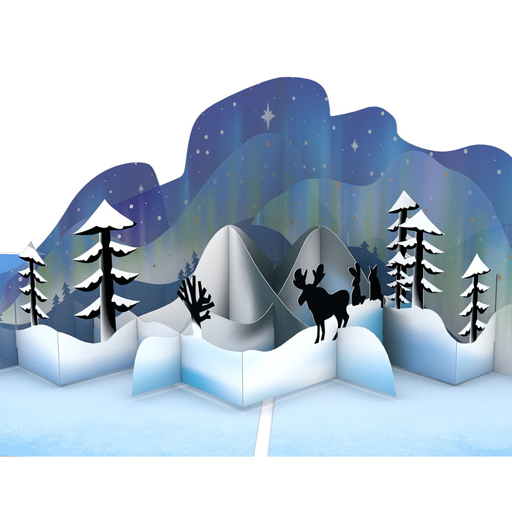 Winter Borealis Scene Pop-Up Card and Snowflake Christmas Sentiment Set