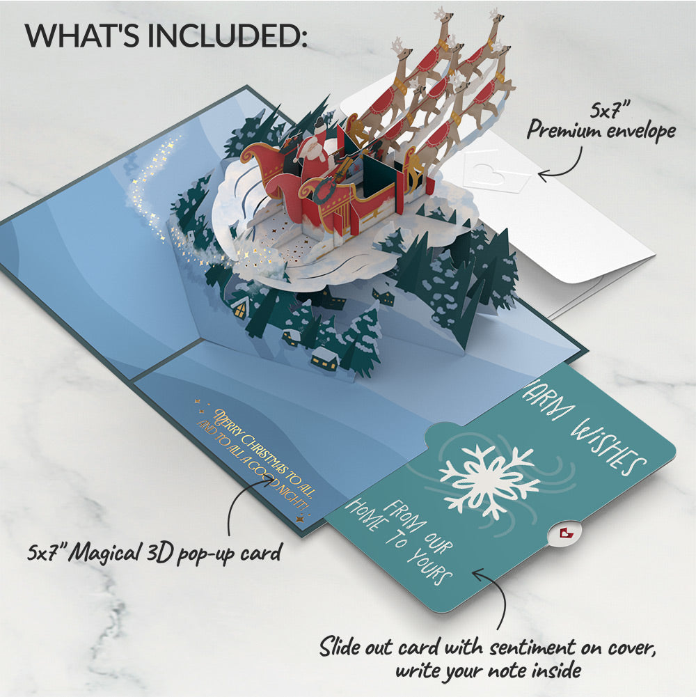 Night Sky Santa Sleigh Pop-Up Card and Snowflake Holiday Sentiment Set