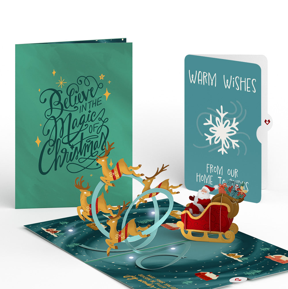 Magic of Christmas Santa's Sleigh Light-Up Pop-Up Card and Snowflake Holiday Sentiment Set