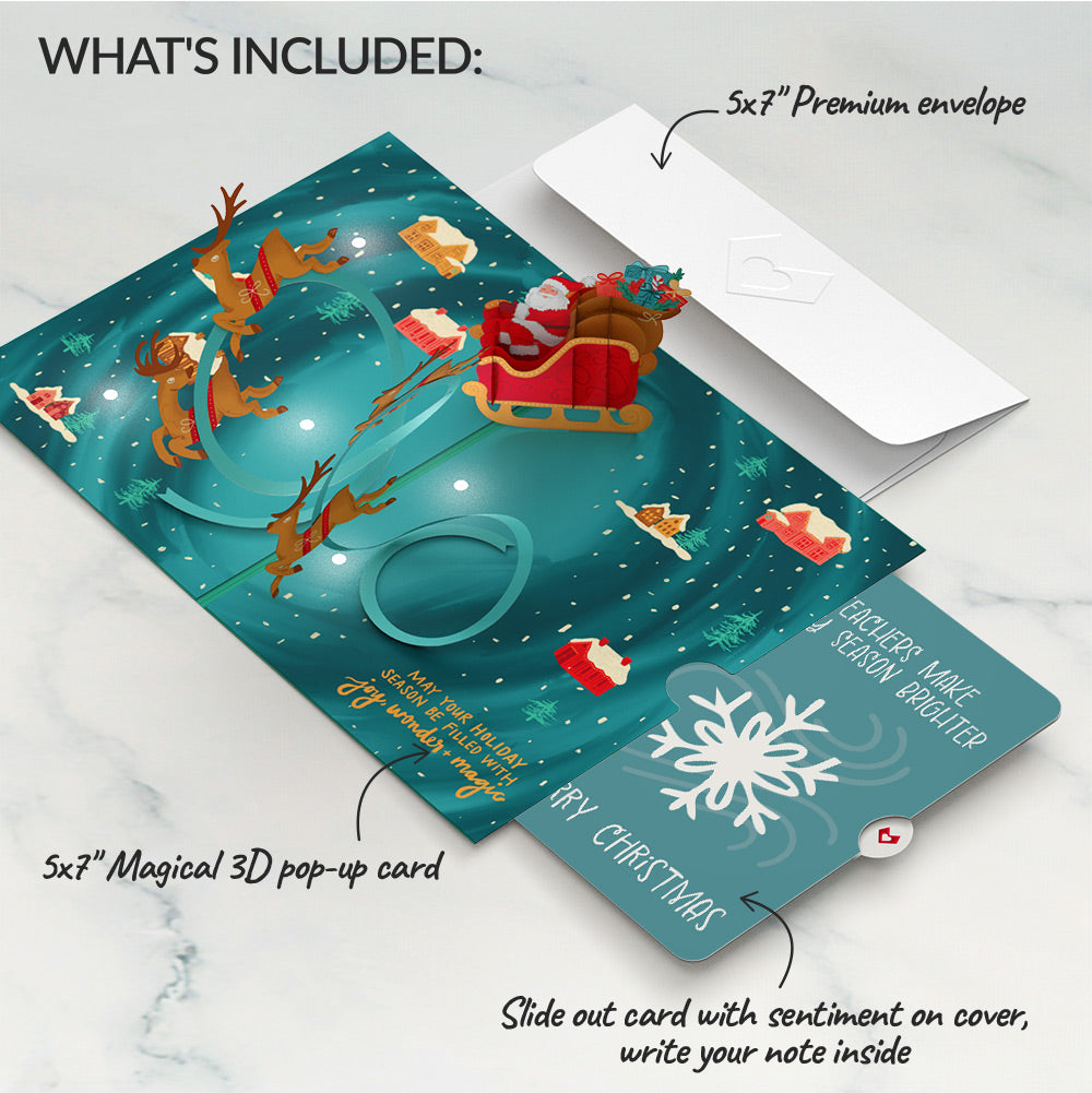 Magic of Christmas Santa's Sleigh Light-Up Pop-Up Card and Sentiment Set for Teacher