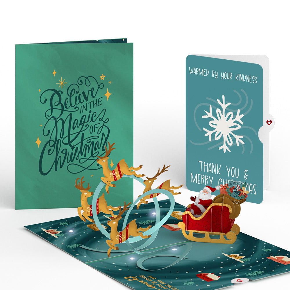 Magic of Christmas Santa's Sleigh Light-Up Pop-Up Card and Snowflake Kindness Sentiment Set