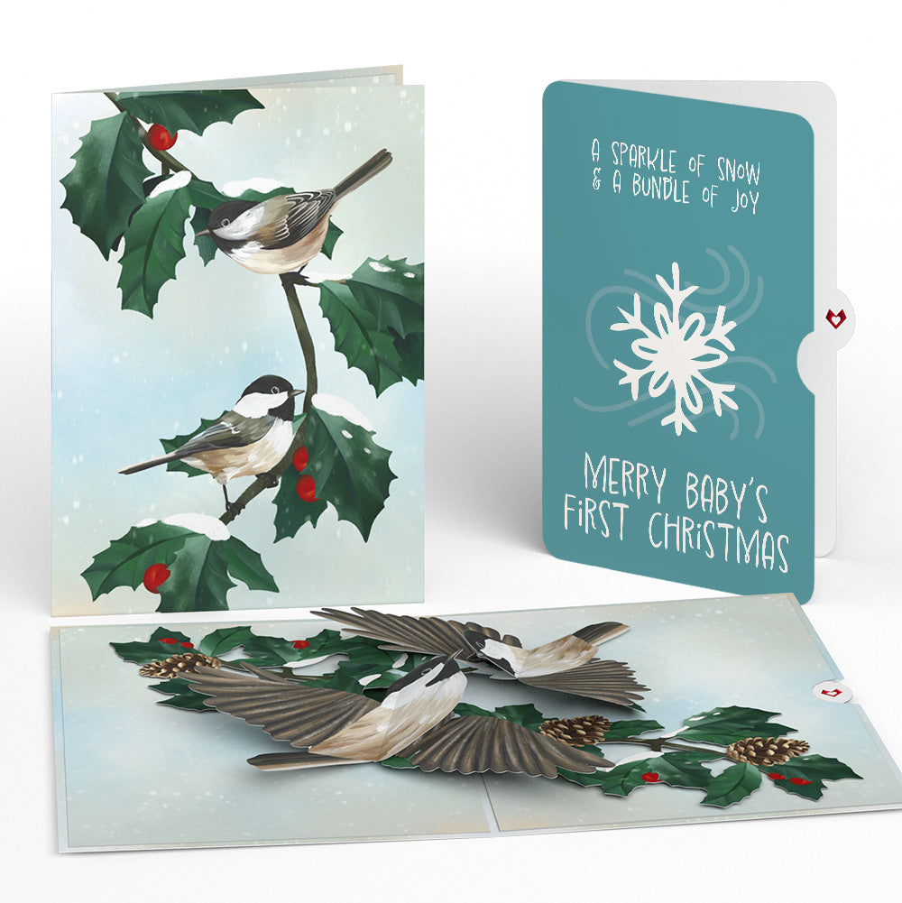 Winter Chickadees Pop-Up Card and Sentiment Set for Baby