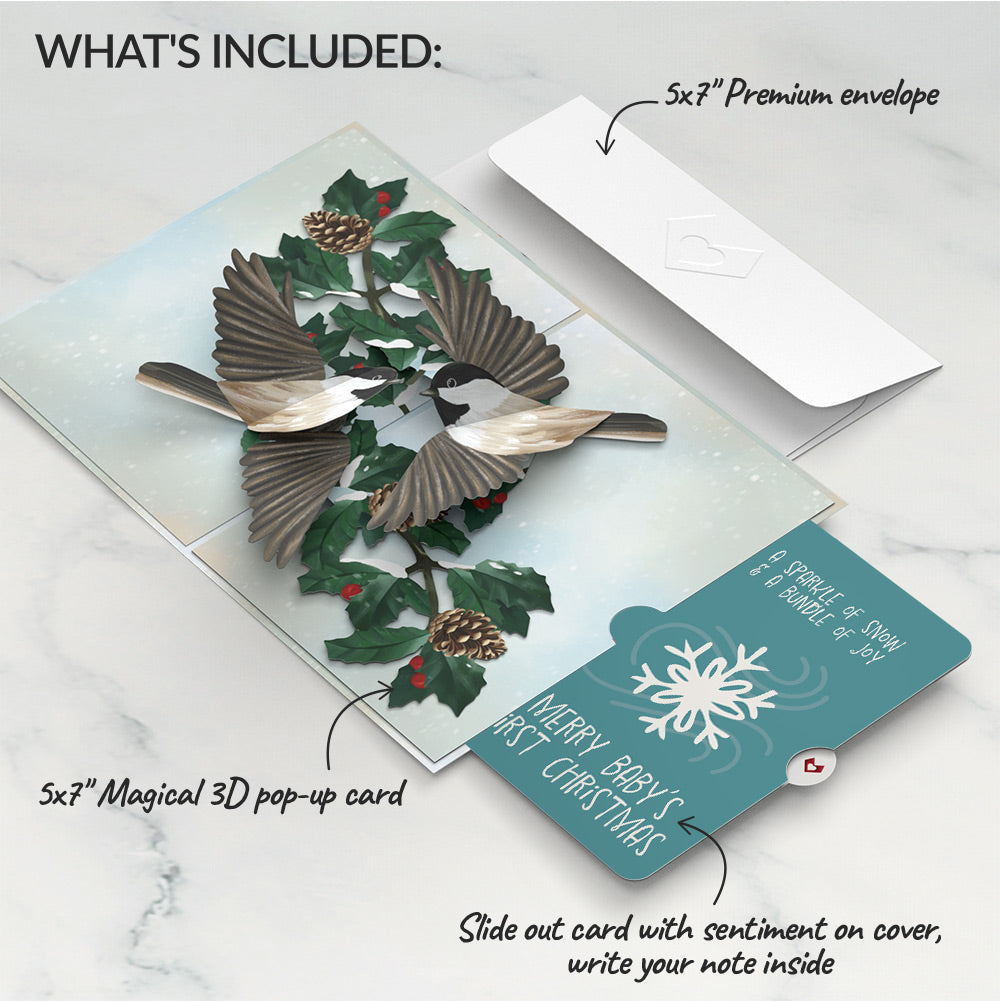 Winter Chickadees Pop-Up Card and Sentiment Set for Baby