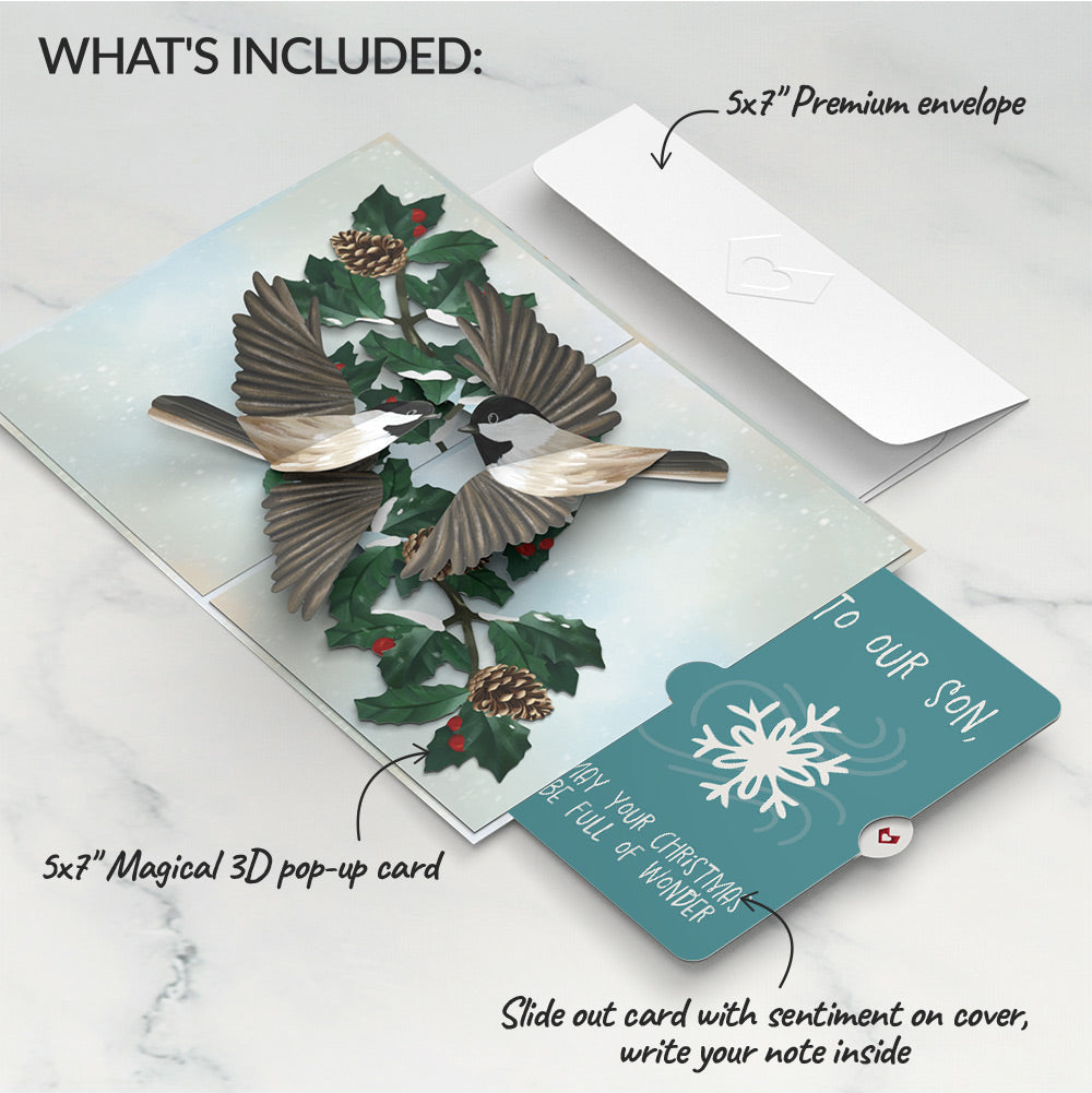 Winter Chickadees Pop-Up Card and Snowflake Christmas Sentiment Set for Son