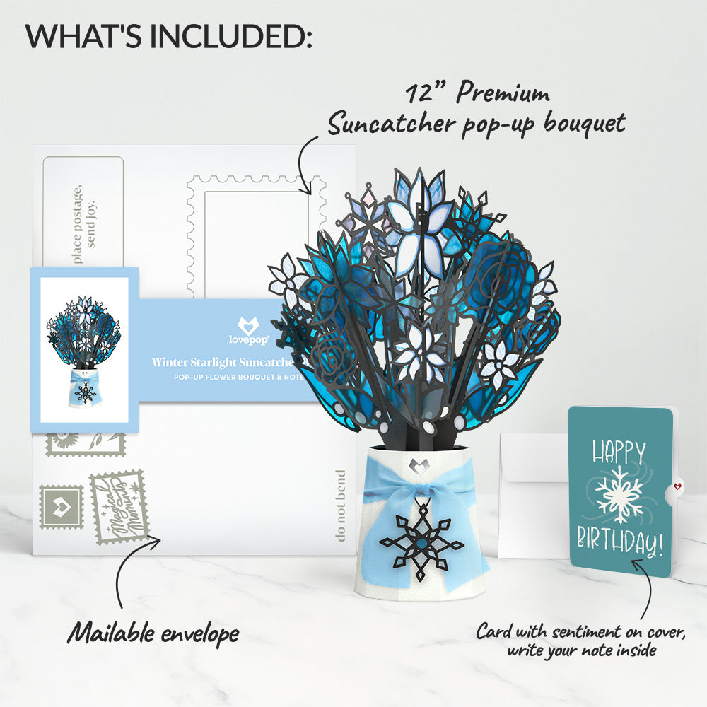 Winter Starlight Suncatcher Bouquet and Snowflake Birthday Sentiment Set