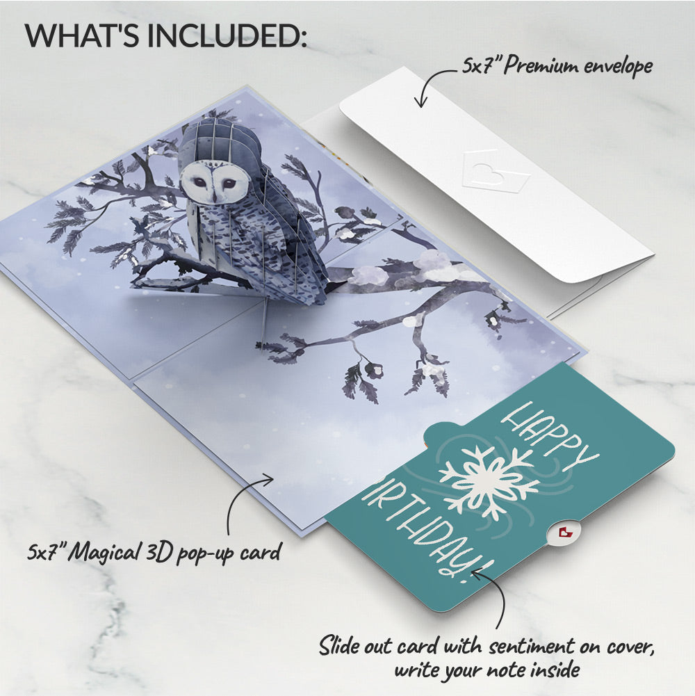 Snowy Owl Pop-Up Card and Snowflake Birthday Sentiment Set