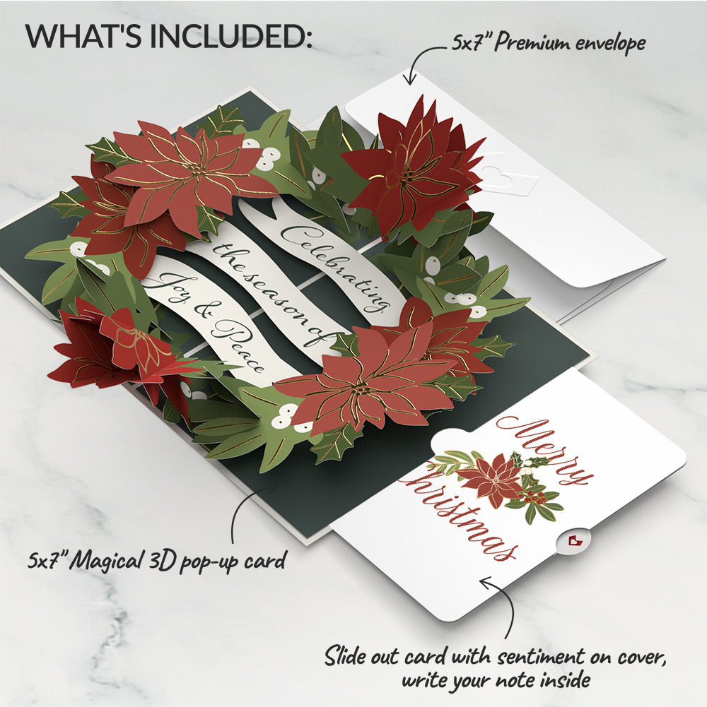 Season's Greetings Poinsettia Wreath Pop-Up Card and Sentiment Set
