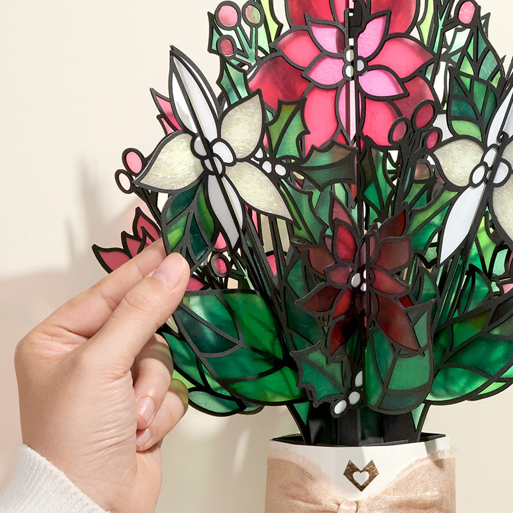 Poinsettia Shimmer Holiday Suncatcher Bouquet and Sentiment Set