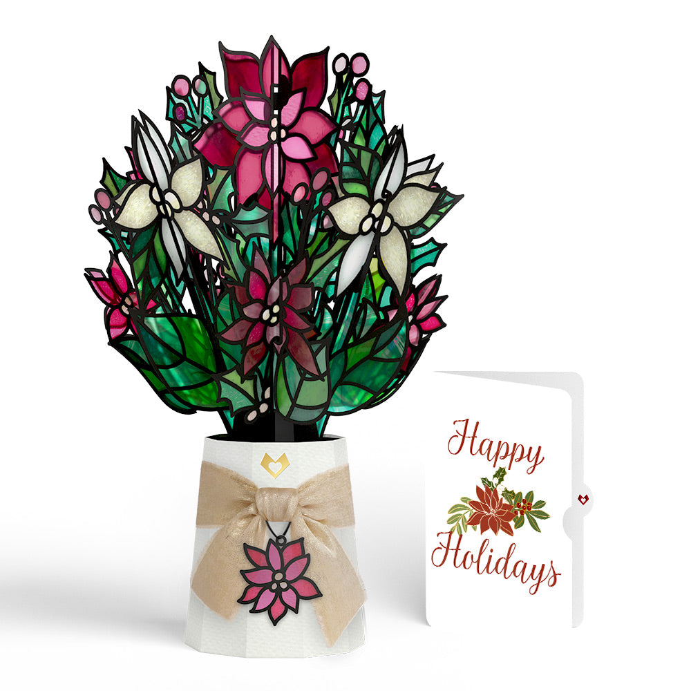 Poinsettia Shimmer Holiday Suncatcher Bouquet and Sentiment Set