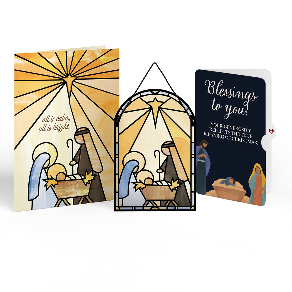 All Is Calm Nativity Christmas Suncatcher Card and Blessings Sentiment Set