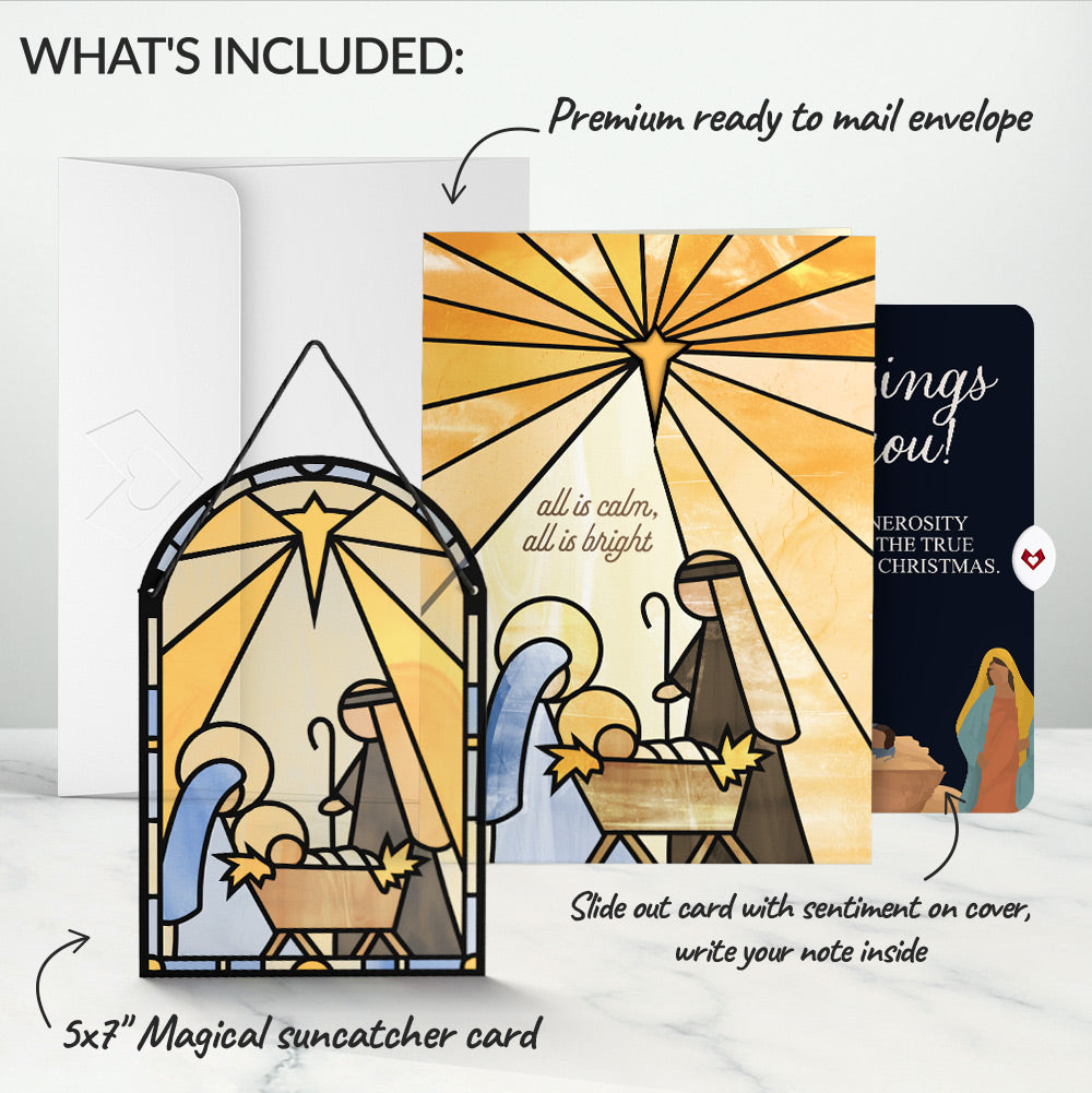 All Is Calm Nativity Christmas Suncatcher Card and Blessings Sentiment Set