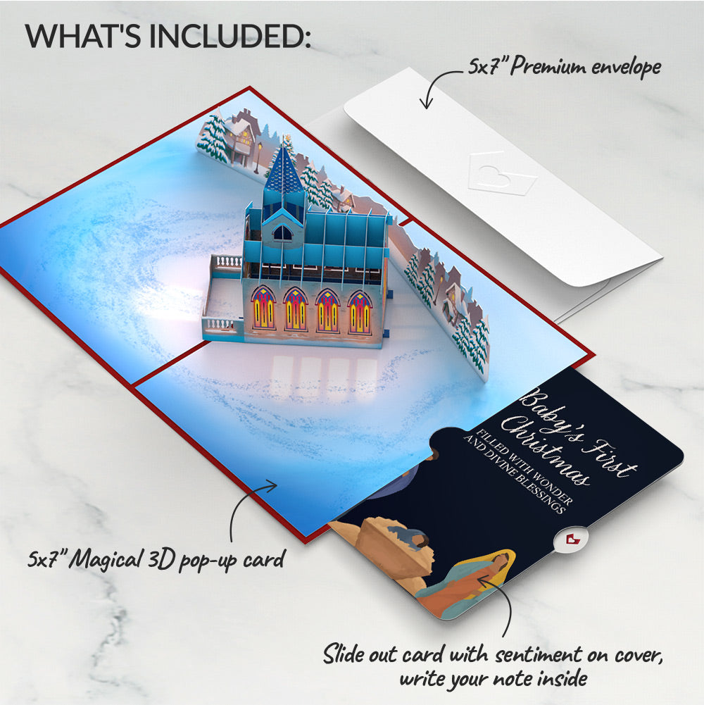 Stained Glass Christmas Chapel Pop-Up Card and Sentiment Set for Baby