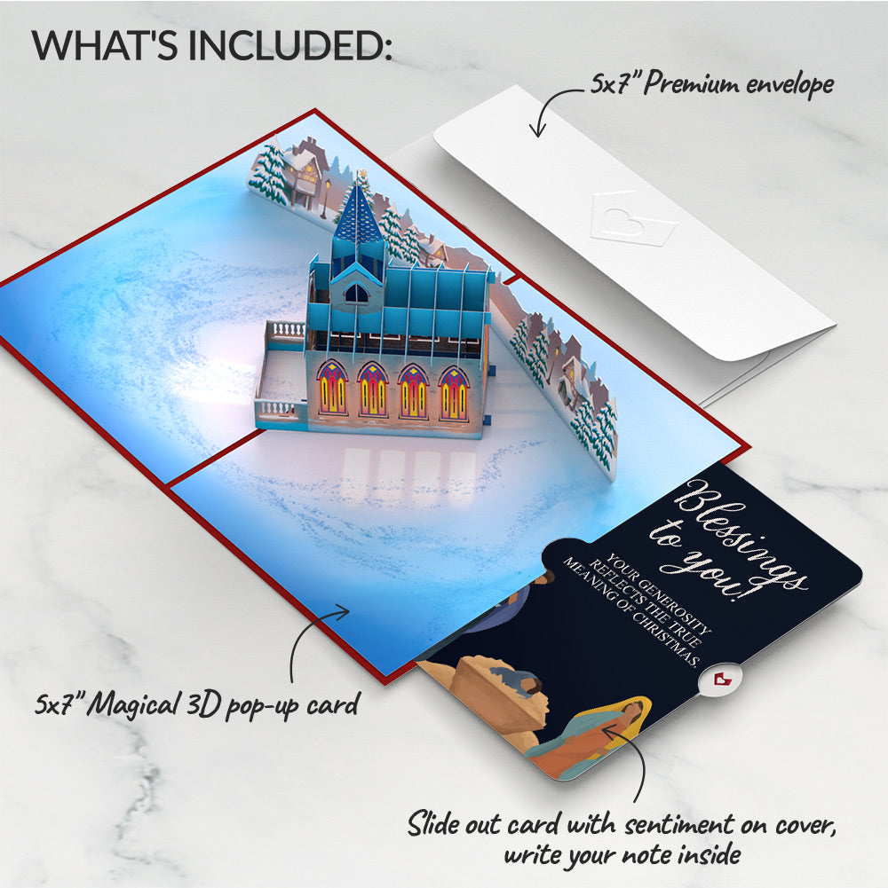 Stained Glass Christmas Chapel Pop-Up Card and Nativity Blessings Sentiment Set