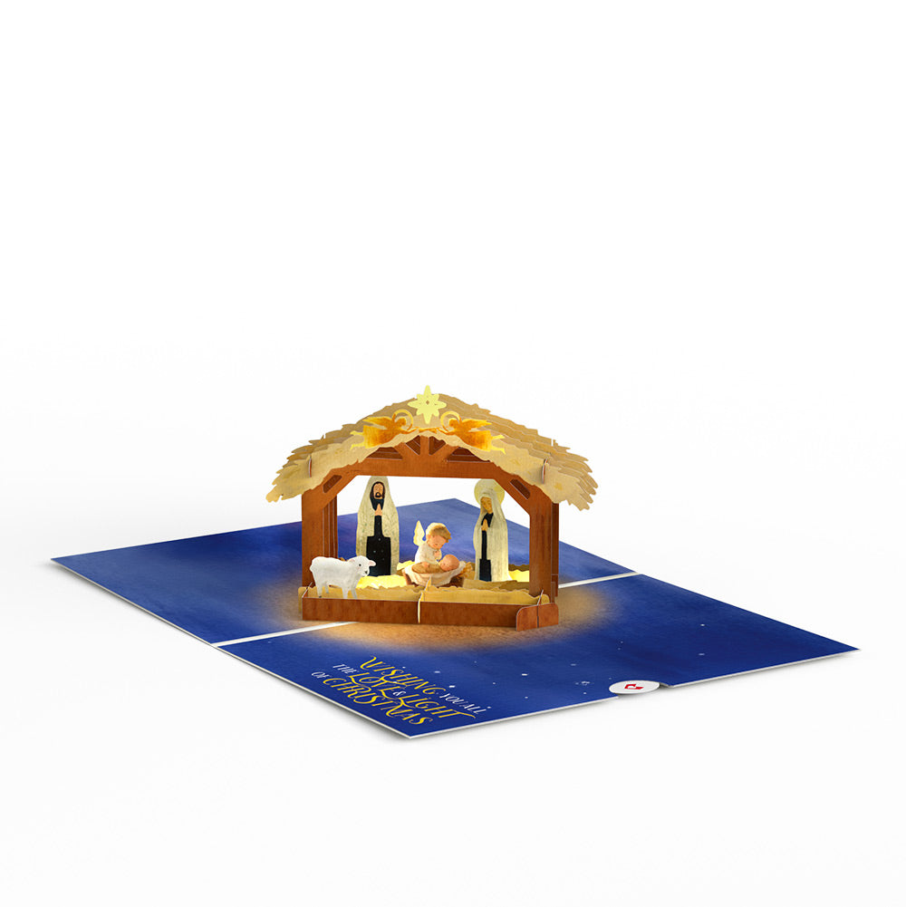 A Child is Born Nativity Christmas Light-Up Pop-Up Card and Sentiment Set for Dad