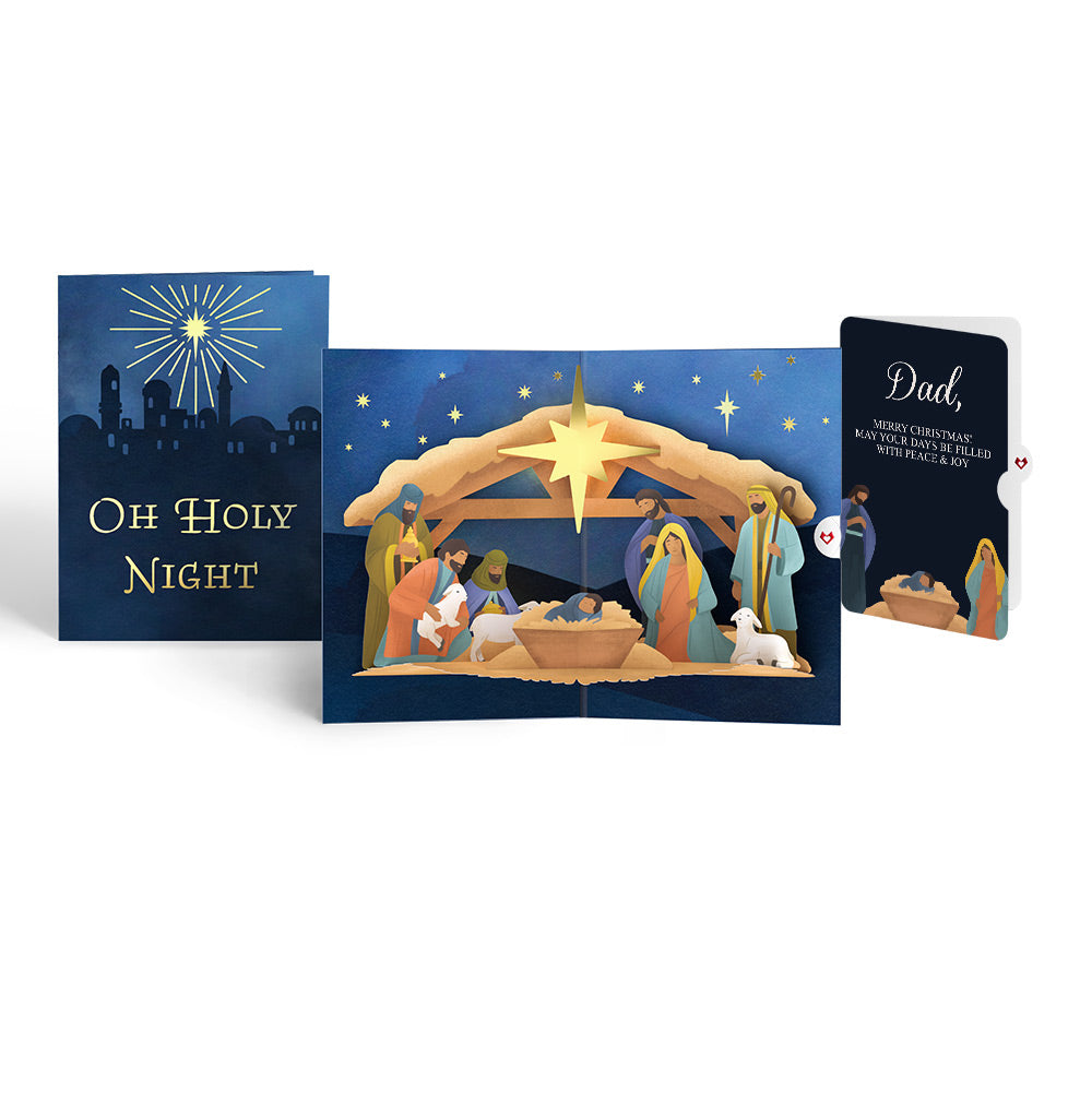 Oh Holy Night Nativity Christmas Light-Up Pop-Up Card and Sentiment Set for Dad