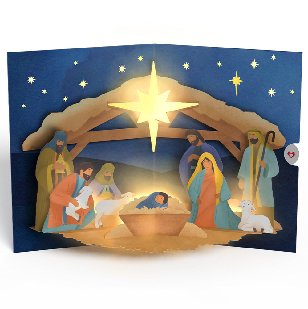 Oh Holy Night Nativity Christmas Light-Up Pop-Up Card and Blessings Sentiment Set