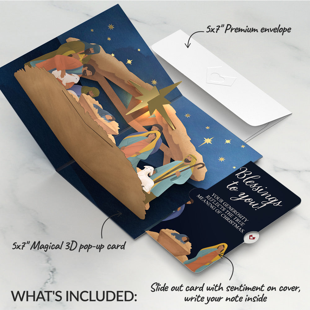 Oh Holy Night Nativity Christmas Light-Up Pop-Up Card and Blessings Sentiment Set