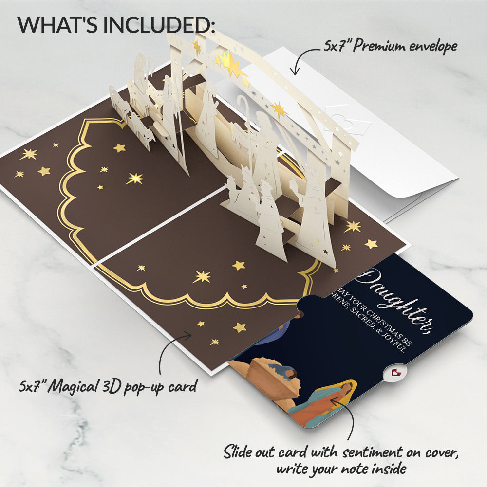 Elegant Nativity Christmas Pop-Up Card and Sentiment Set for Daughter