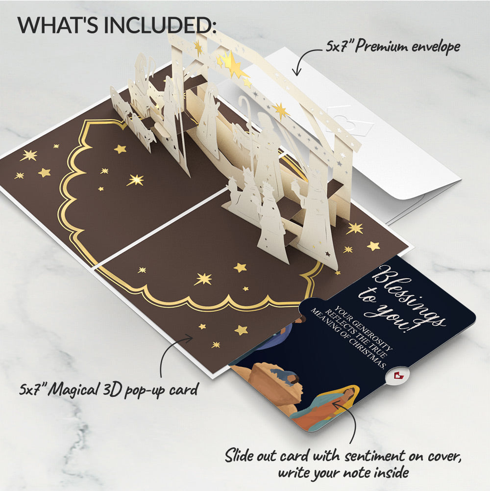 Elegant Nativity Christmas Pop-Up Card and Blessings Sentiment Set