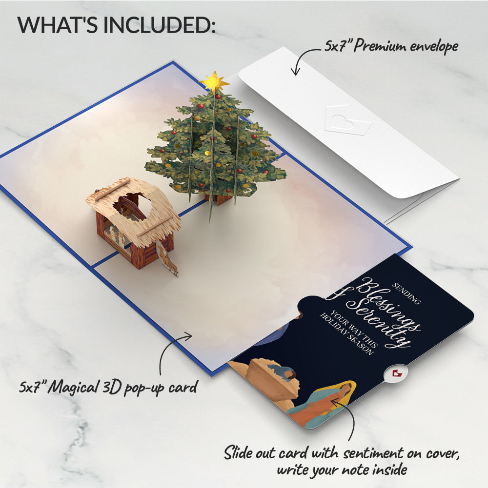 Nativity Christmas Tree Pop-Up Card and Blessings & Serenity Sentiment Set