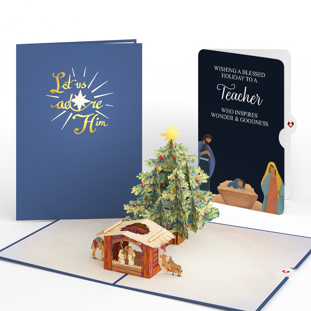 Nativity Christmas Tree Pop-Up Card and Sentiment Set for Teacher