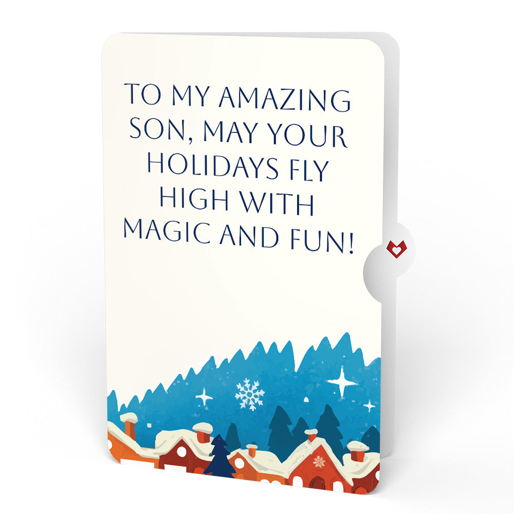 Night Sky Santa Sleigh Christmas Pop-Up Card and Snow Village Sentiment Set for Son