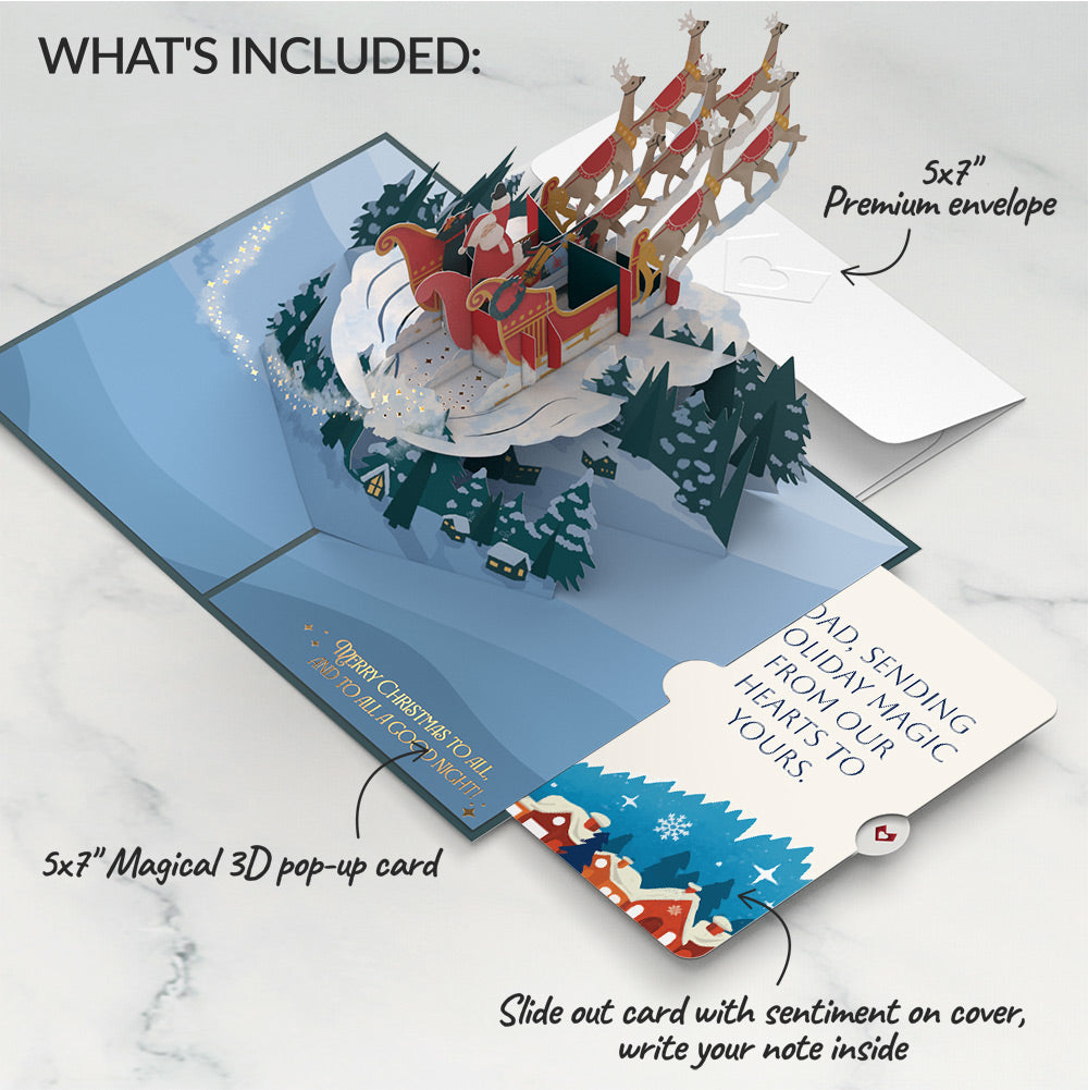 Night Sky Santa Sleigh Christmas Pop-Up Card and Snow Village Sentiment Set for Dad