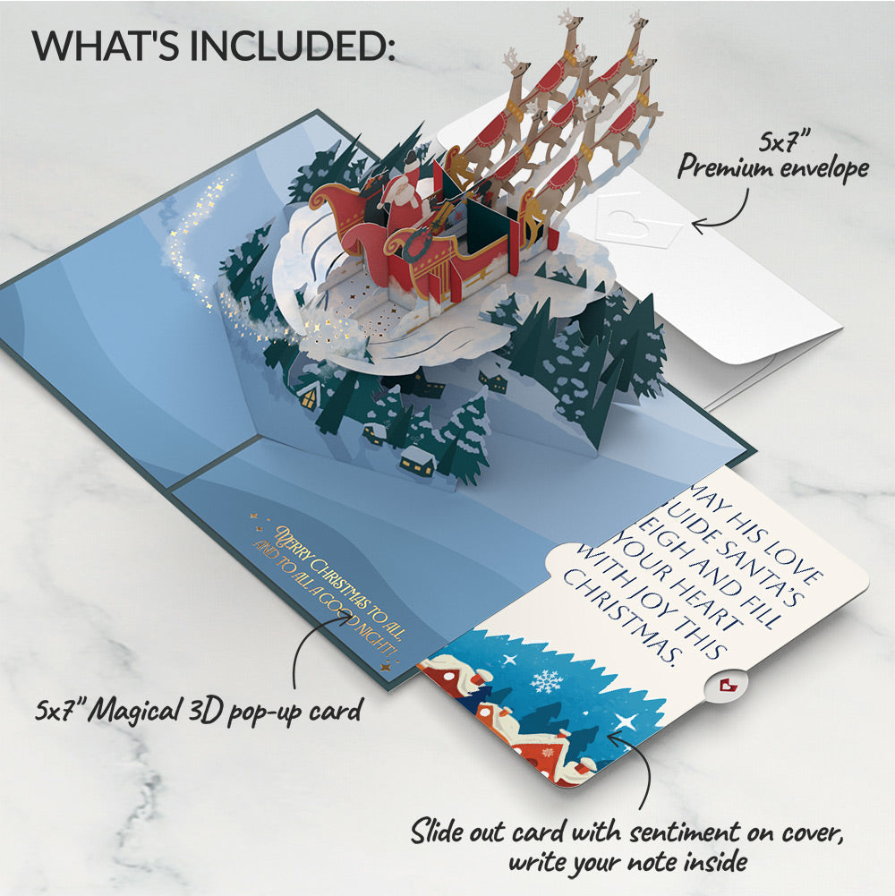 Night Sky Santa Sleigh Christmas Pop-Up Card and Snow Village Guiding Love Sentiment Set
