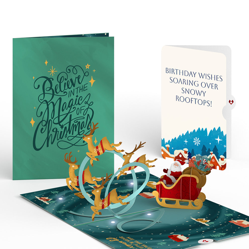 Magic of Christmas Santa's Sleigh Light-Up Pop-Up Card and Snow Village Birthday Sentiment Set