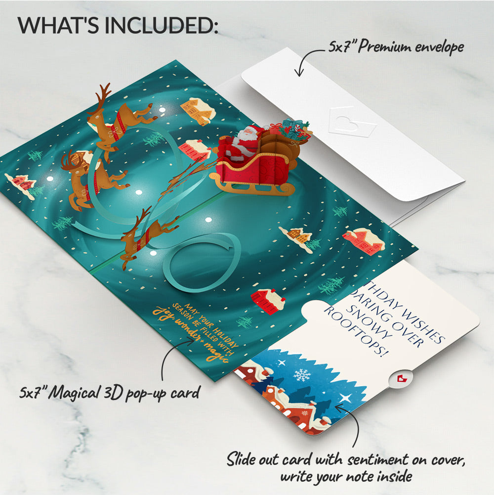 Magic of Christmas Santa's Sleigh Light-Up Pop-Up Card and Snow Village Birthday Sentiment Set