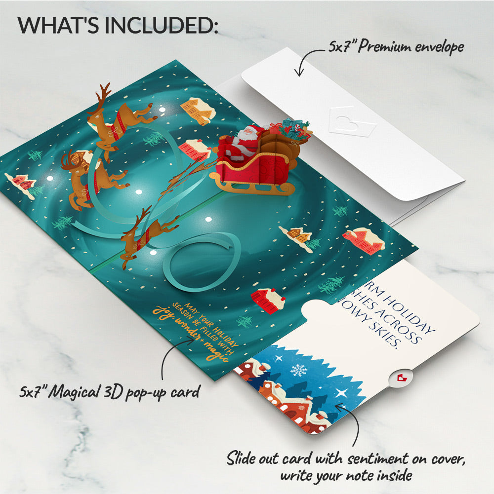 Magic of Christmas Santa's Sleigh Light-Up Pop-Up Card and Snow Village Holiday Sentiment Set