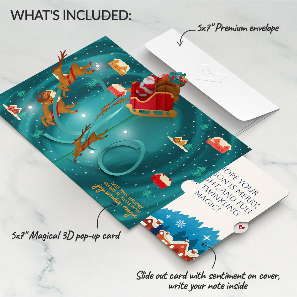 Magic of Christmas Santa's Sleigh Light-Up Pop-Up Card and Snow Village Twinkling Magic Sentiment Set