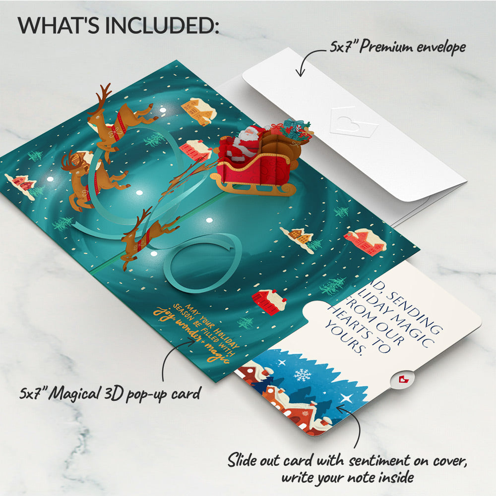 Magic of Christmas Santa's Sleigh Light-Up Pop-Up Card and Snow Village Sentiment Set for Dad