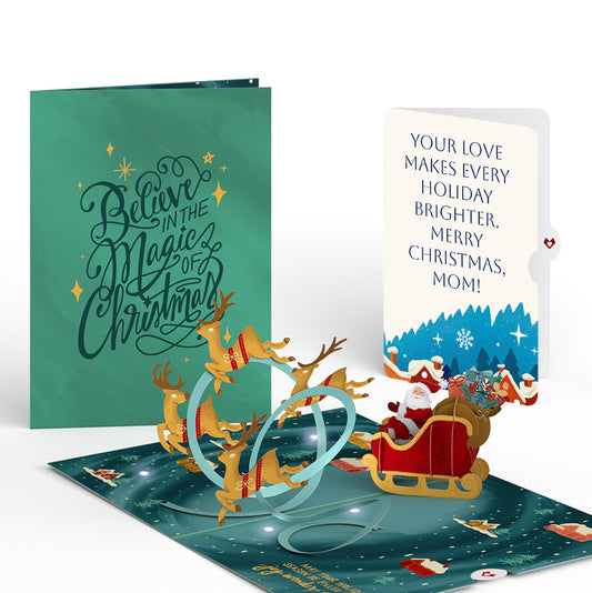 Magic of Christmas Santa's Sleigh Light-Up Pop-Up Card and Snow Village Sentiment Set for Mom