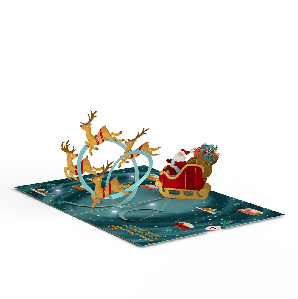 Magic of Christmas Santa's Sleigh Light-Up Pop-Up Card and Snow Village Guiding Love Sentiment Set