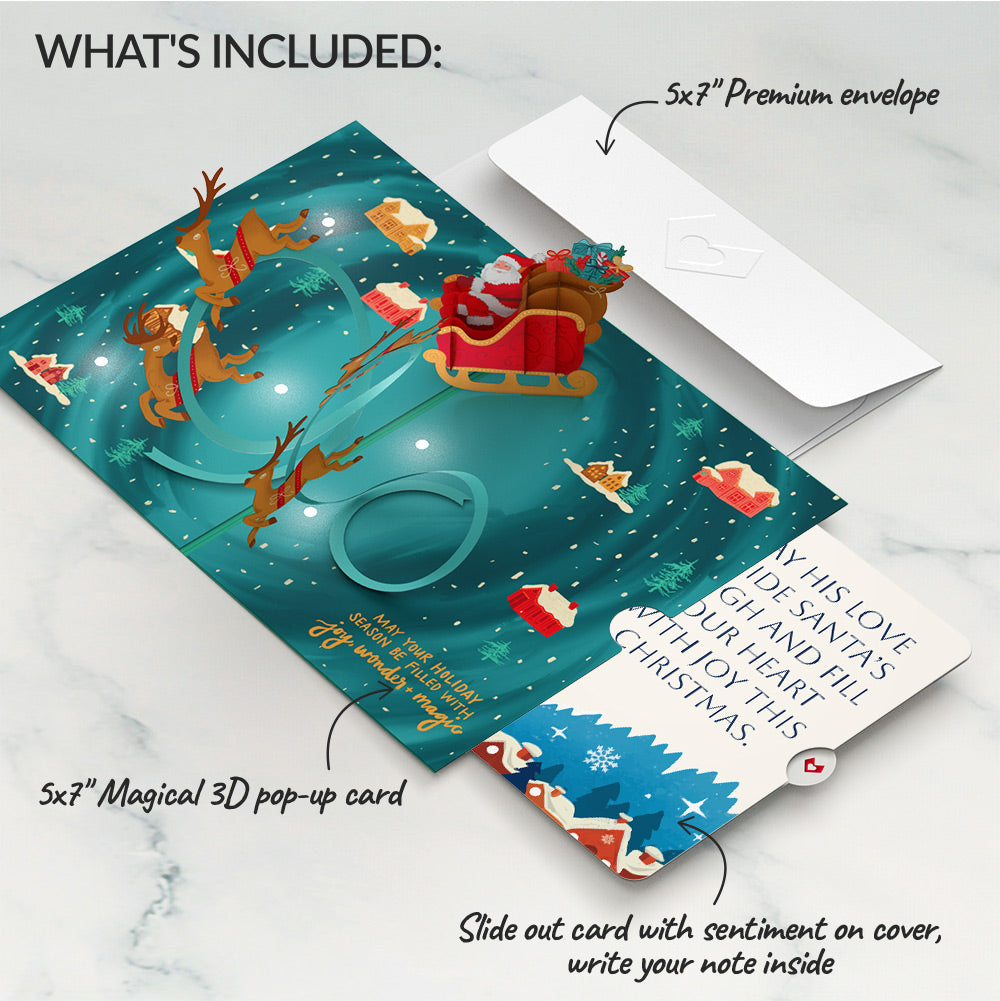 Magic of Christmas Santa's Sleigh Light-Up Pop-Up Card and Snow Village Guiding Love Sentiment Set