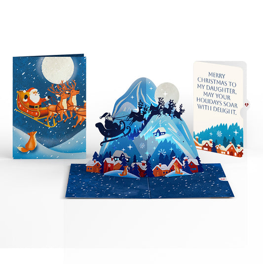 Christmas Eve Sleigh Ride Music and Lights Pop-Up Card and Snow Village Sentiment Set for Daughter